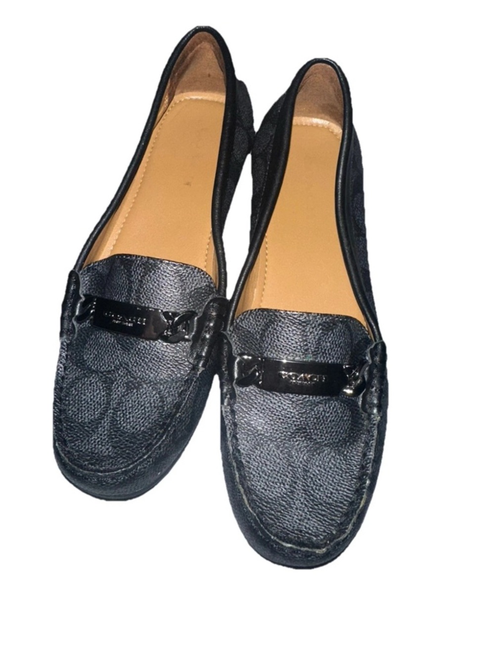 Coach Black Signature Canvas Loafers with Metal Bit